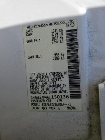 Photo 10 from auction – 2010 NISSAN ALTIMA BAS with VIN 1N4AL2AP4AC150136