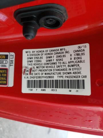 Photo 10 from auction – 2015 HONDA CIVIC EXL with VIN 2HGFG3B07FH528693