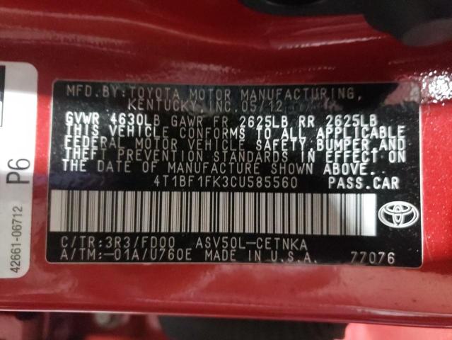Photo 10 from auction – 2012 TOYOTA CAMRY BASE with VIN 4T1BF1FK3CU585560