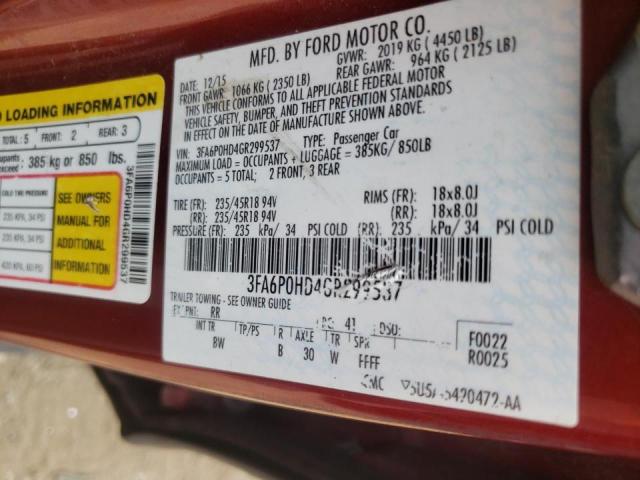 Photo 10 from auction – 2016 FORD FUSION SE with VIN 3FA6P0HD4GR299537