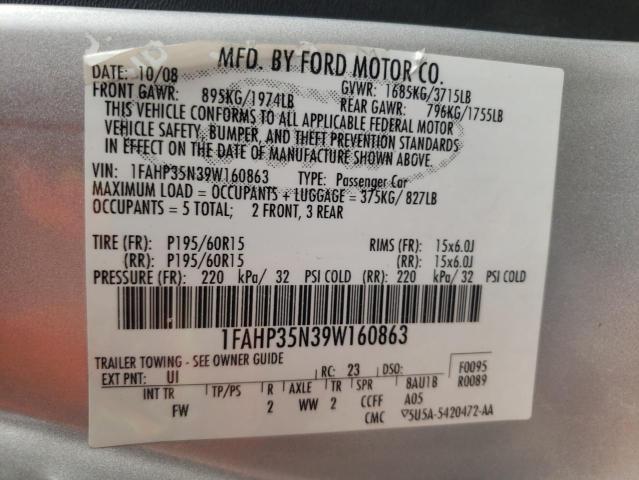 Photo 10 from auction – 2009 FORD FOCUS SE with VIN 1FAHP35N39W160863