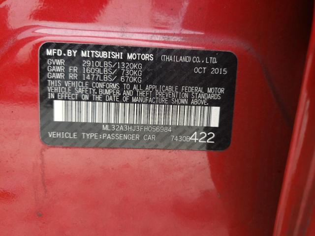 Photo 10 from auction – 2015 MITSUBISHI MIRAGE DE with VIN ML32A3HJ3FH056984