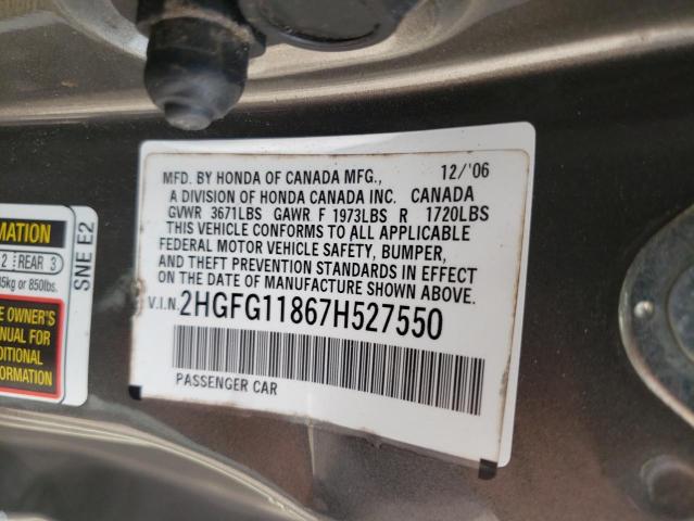 Photo 10 from auction – 2007 HONDA CIVIC EX with VIN 2HGFG11867H527550