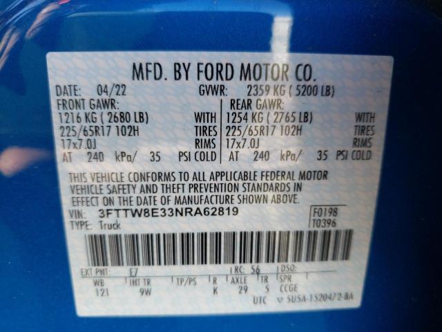Photo 10 from auction – 2022 FORD MAVERICK X with VIN 3FTTW8E33NRA62819
