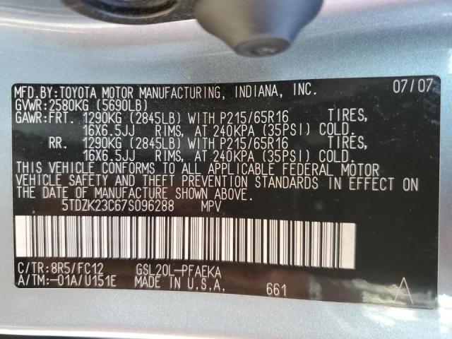 Photo 10 from auction – 2007 TOYOTA SIENNA CE with VIN 5TDZK23C67S096288