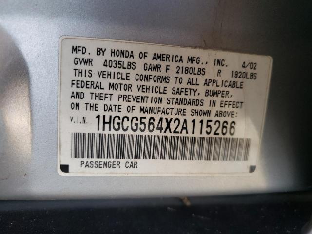 Photo 10 from auction – 2002 HONDA ACCORD with VIN 1HGCG564X2A115266