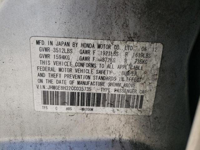 Photo 10 from auction – 2012 HONDA FIT with VIN JHMGE8H32CC035735
