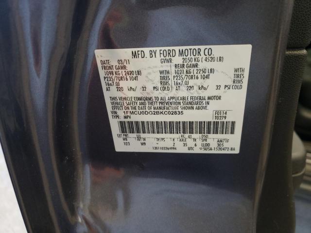 Photo 10 from auction – 2011 FORD ESCAPE XLT with VIN 1FMCU0DG2BKC02835