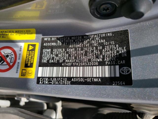 Photo 10 from auction – 2016 TOYOTA CAMRY LE with VIN 4T4BF1FK2GR532036