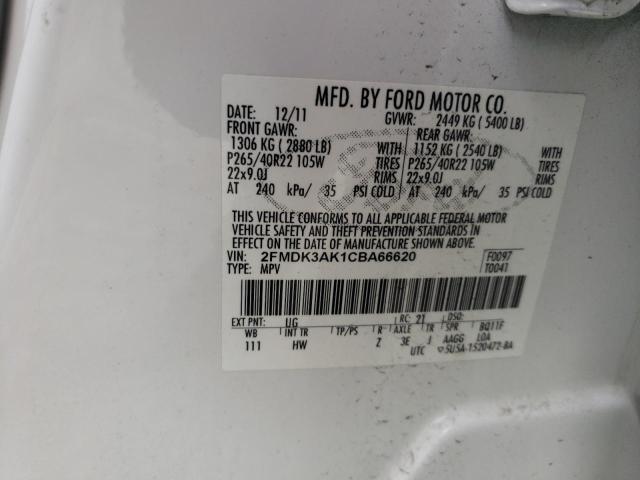 Photo 10 from auction – 2012 FORD EDGE SPORT with VIN 2FMDK3AK1CBA66620