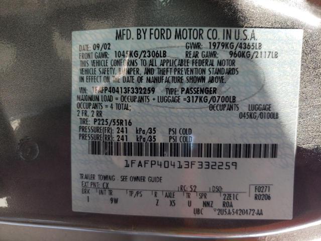 Photo 10 from auction – 2003 FORD MUSTANG with VIN 1FAFP40413F332259