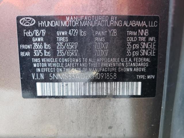 Photo 10 from auction – 2019 HYUNDAI SANTA FE S with VIN 5NMS33AD2KH091858