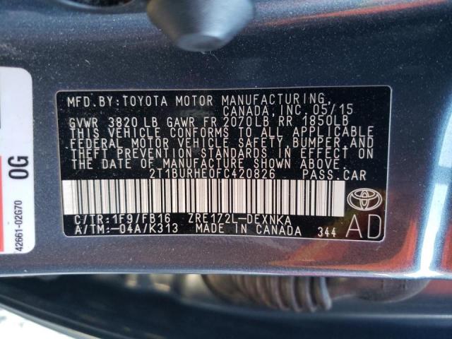 Photo 10 from auction – 2015 TOYOTA COROLLA L with VIN 2T1BURHE0FC420826