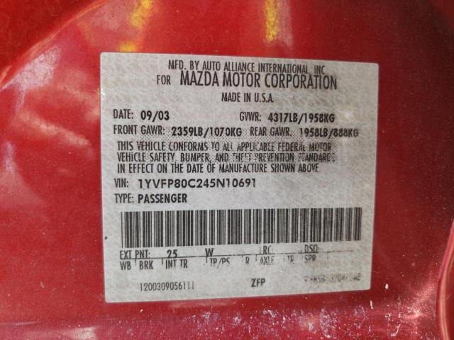 Photo 10 from auction – 2004 MAZDA 6 I with VIN 1YVFP80C245N10691