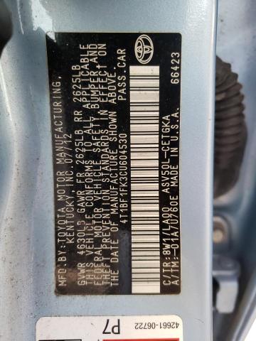 Photo 10 from auction – 2012 TOYOTA CAMRY BASE with VIN 4T1BF1FK3CU604530