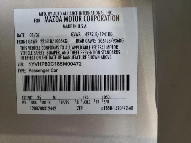 Photo 10 from auction – 2008 MAZDA 6 I with VIN 1YVHP80C185M00472