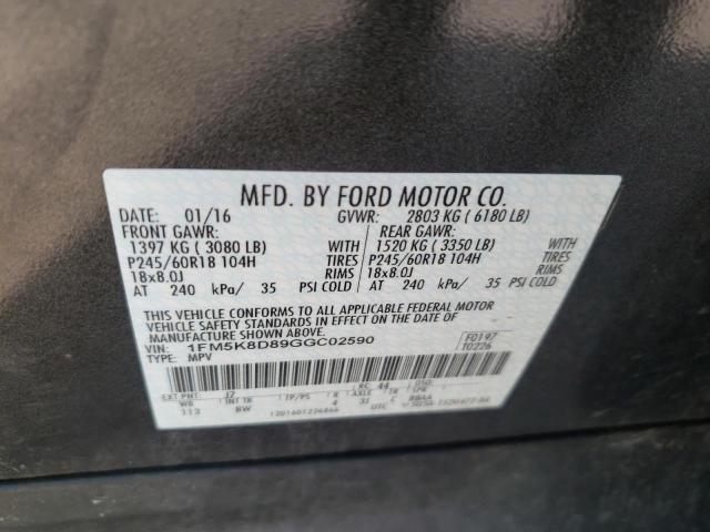 Photo 10 from auction – 2016 FORD EXPLORER X with VIN 1FM5K8D89GGC02590