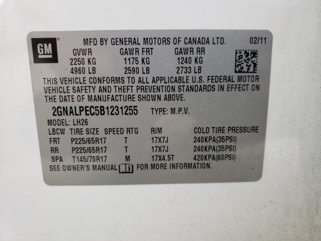 Photo 10 from auction – 2011 CHEVROLET EQUINOX LT with VIN 2GNALPEC5B1231255