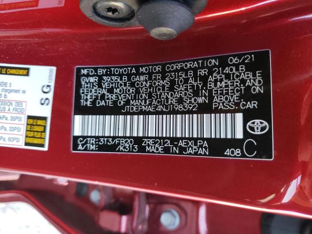 Photo 10 from auction – 2022 TOYOTA COROLLA LE with VIN JTDEPMAE4NJ198392