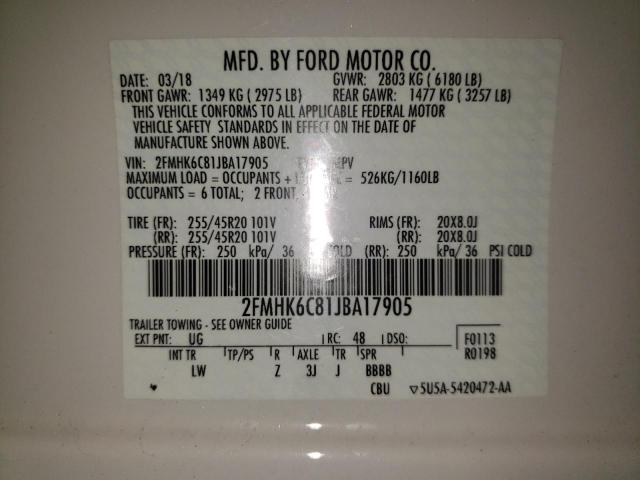 Photo 10 from auction – 2018 FORD FLEX SEL with VIN 2FMHK6C81JBA17905