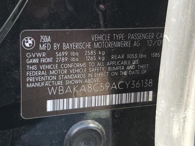 Photo 10 from auction – 2010 BMW 750 I with VIN WBAKA8C59ACY36138
