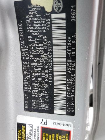 Photo 10 from auction – 2012 TOYOTA CAMRY BASE with VIN 4T1BF1FK5CU078272