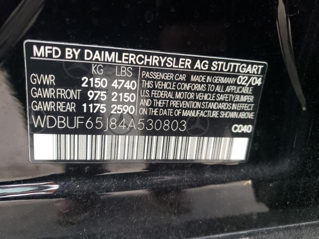 Photo 10 from auction – 2004 MERCEDES-BENZ E 320 with VIN WDBUF65J84A530803