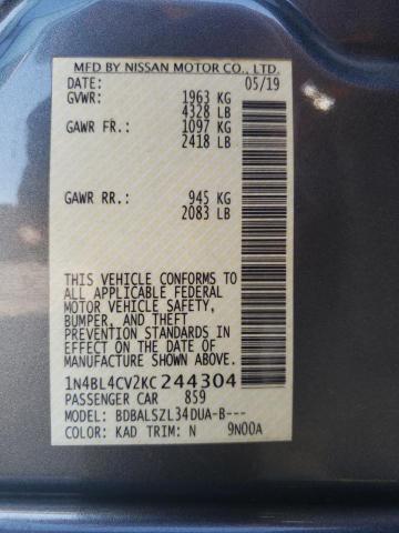 Photo 10 from auction – 2019 NISSAN ALTIMA SR with VIN 1N4BL4CV2KC244304