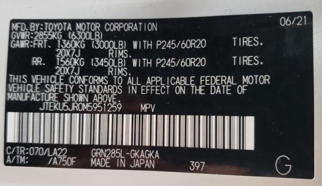 Photo 10 from auction – 2021 TOYOTA 4RUNNER TR with VIN JTEKU5JR0M5951259