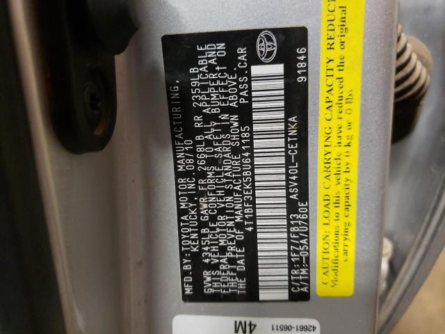 Photo 10 from auction – 2011 TOYOTA CAMRY BASE with VIN 4T1BF3EK5BU641185