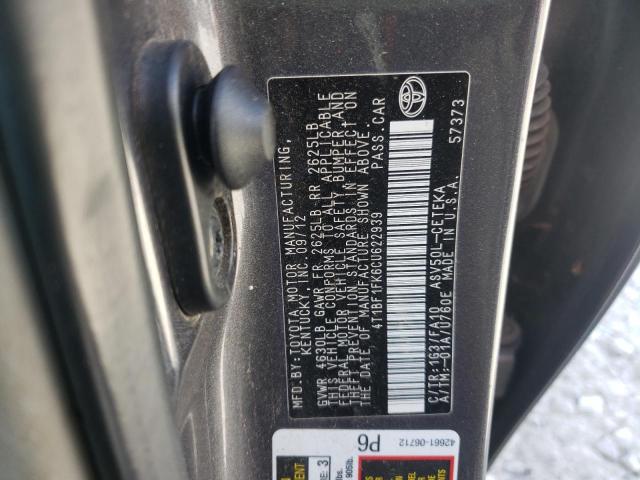Photo 10 from auction – 2012 TOYOTA CAMRY BASE with VIN 4T1BF1FK6CU622939