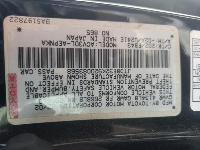 Photo 10 from auction – 2002 TOYOTA CAMRY LE with VIN JTDBE32K920083568