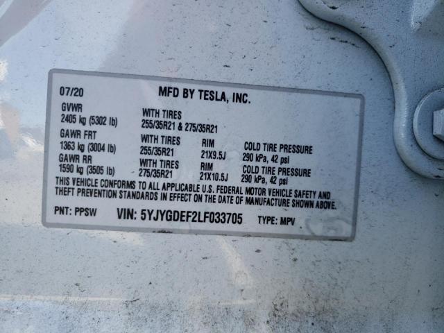 Photo 10 from auction – 2020 TESLA MODEL Y with VIN 5YJYGDEF2LF033705
