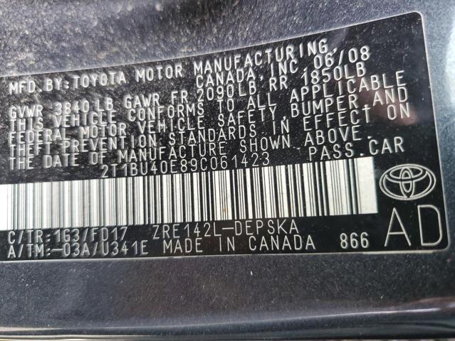 Photo 10 from auction – 2009 TOYOTA COROLLA BA with VIN 2T1BU40E89C061423