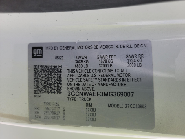 Photo 10 from auction – 2021 CHEVROLET SILVERADO with VIN 3GCNWAEF3MG369007
