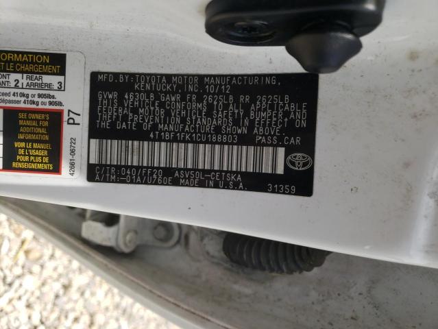 Photo 10 from auction – 2012 TOYOTA CAMRY BASE with VIN 4T1BF1FK1CU188803