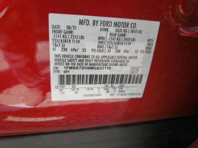 Photo 10 from auction – 2021 FORD EXPLORER X with VIN 1FMSK7DH9MGB93110