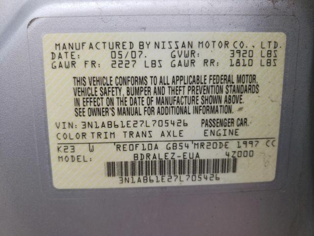 Photo 10 from auction – 2007 NISSAN SENTRA 2.0 with VIN 3N1AB61E27L705426