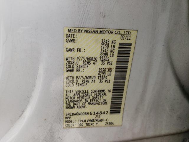 Photo 10 from auction – 2011 NISSAN ARMADA SV with VIN 5N1BA0ND0BN614842
