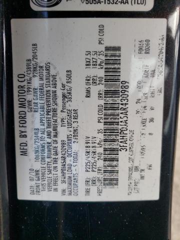 Photo 10 from auction – 2010 FORD FUSION SEL with VIN 3FAHP0JA5AR430989