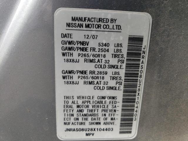 Photo 10 from auction – 2008 INFINITI FX35 with VIN JNRAS08U28X104403