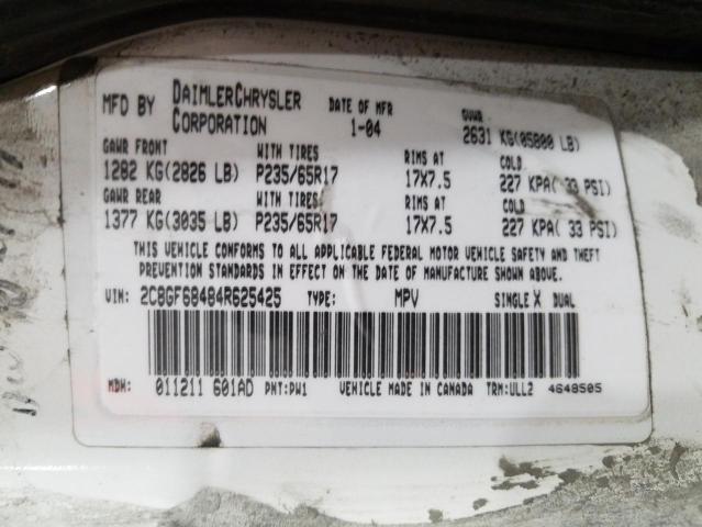 Photo 10 from auction – 2004 CHRYSLER PACIFICA with VIN 2C8GF68484R625425