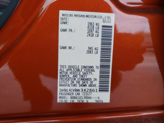 Photo 10 from auction – 2022 NISSAN ALTIMA SR with VIN 1N4BL4CV8NN342861