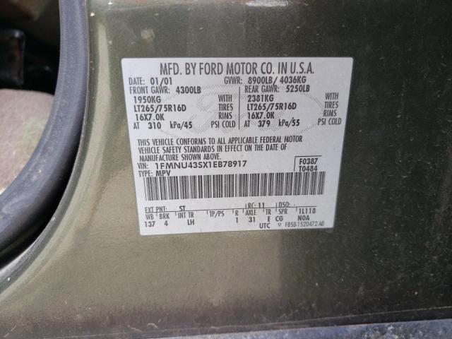 Photo 10 from auction – 2001 FORD EXCURSION with VIN 1FMNU43SX1EB78917