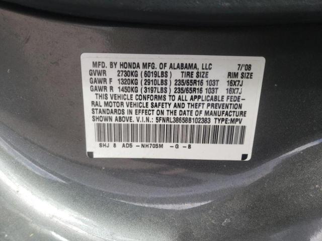 Photo 10 from auction – 2008 HONDA ODYSSEY EX with VIN 5FNRL38658B102383