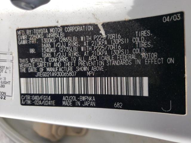 Photo 10 from auction – 2003 TOYOTA HIGHLANDER with VIN JTEGD21A930065807