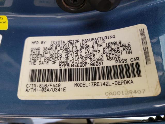 Photo 10 from auction – 2013 TOYOTA COROLLA BA with VIN 5YFBU4EE2DP108981