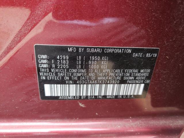 Photo 10 from auction – 2019 SUBARU IMPREZA with VIN 4S3GTAA67K3743920