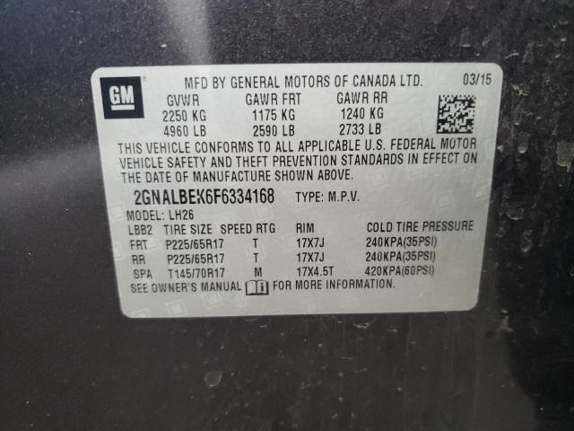 Photo 10 from auction – 2015 CHEVROLET EQUINOX LT with VIN 2GNALBEK6F6334168