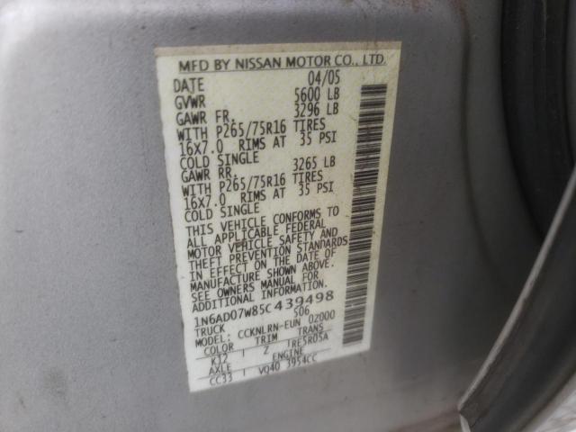Photo 10 from auction – 2005 NISSAN FRONTIER C with VIN 1N6AD07W85C439498